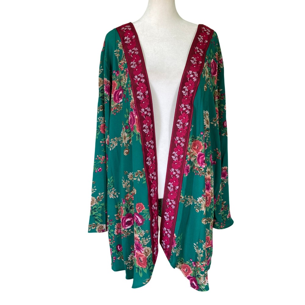 The Pioneer Woman Open Front Green Floral Shark Bite Topper Kimono Size XXL/XXXL